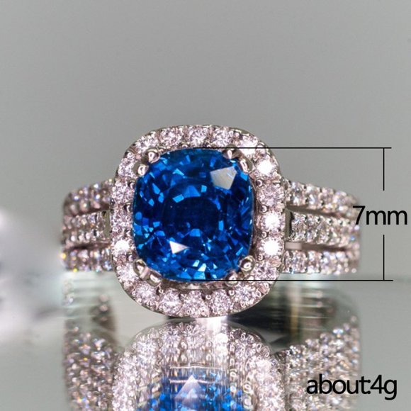 3/$35 Cushion Cut Blue Sapphire Halo Copper Ring CZ Engagement Style Statement - Picture 7 of 7